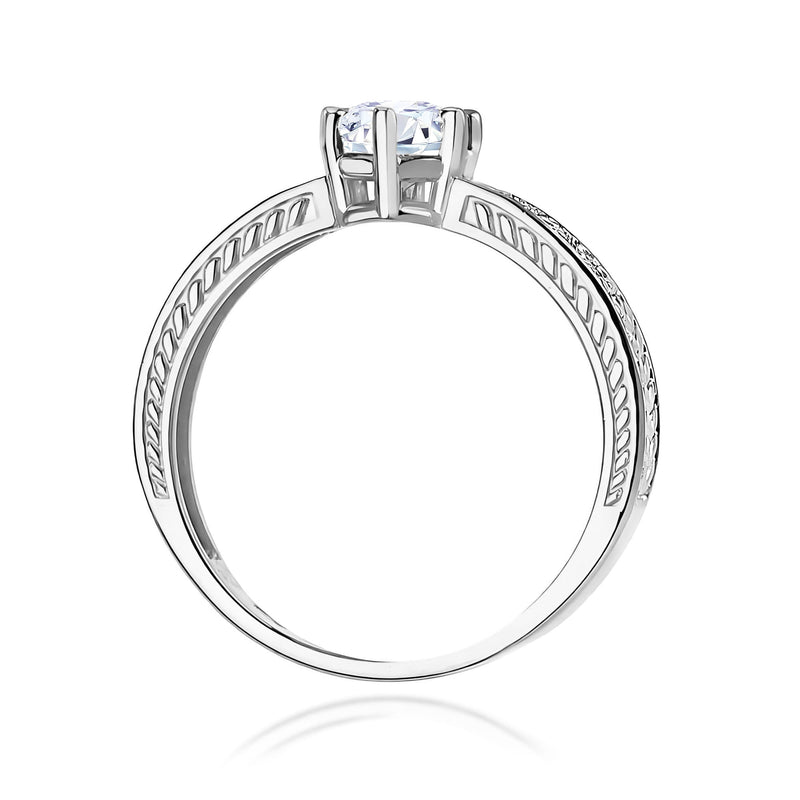 Inel Aur 9K cu Safir Alb 0.60 ct si Diamante Naturale 0.08 ct, imaginea 7 din 8