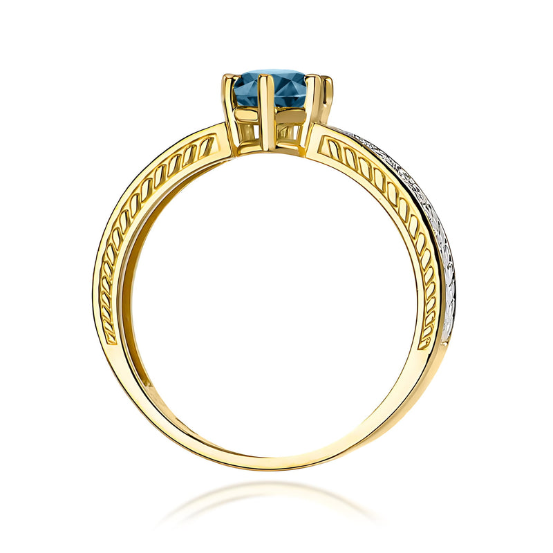 Inel Aur 9K cu Topaz London Blue 0.50 ct si Diamante Naturale 0.08 ct, imaginea 3 din 8