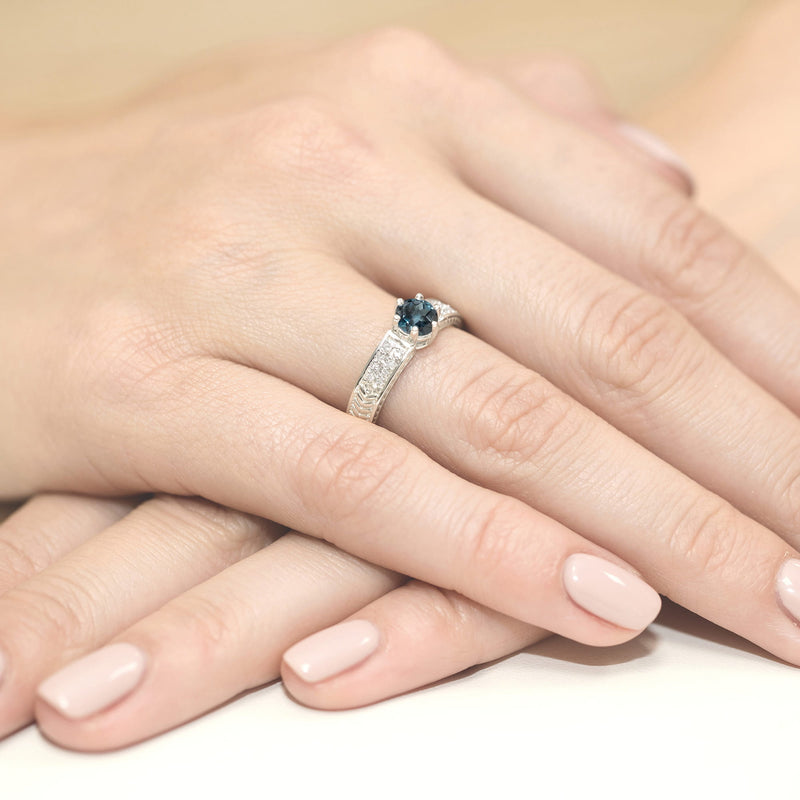 Inel Aur 9K cu Topaz London Blue 0.50 ct si Diamante Naturale 0.08 ct, imaginea 8 din 8