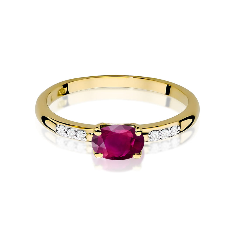 Inel Aur 9K cu Rhodolite 0.50 ct si Diamante Naturale 0.03 ct, imaginea 2 din 8