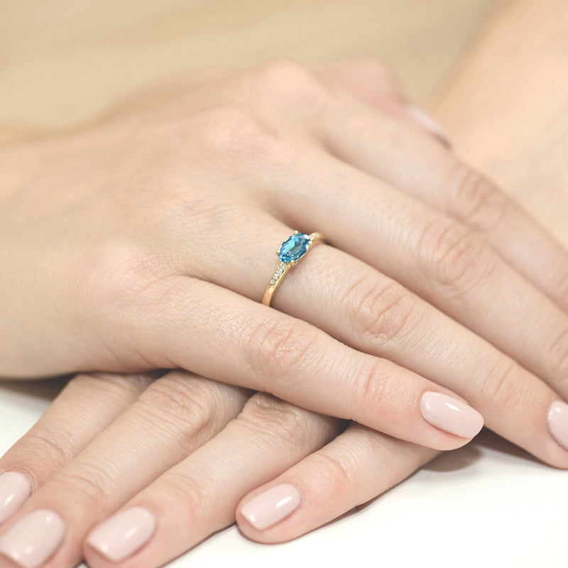 Inel Aur 9K cu Topaz Swiss 0.50 ct si Diamante Naturale 0.03 ct, imaginea 4 din 8