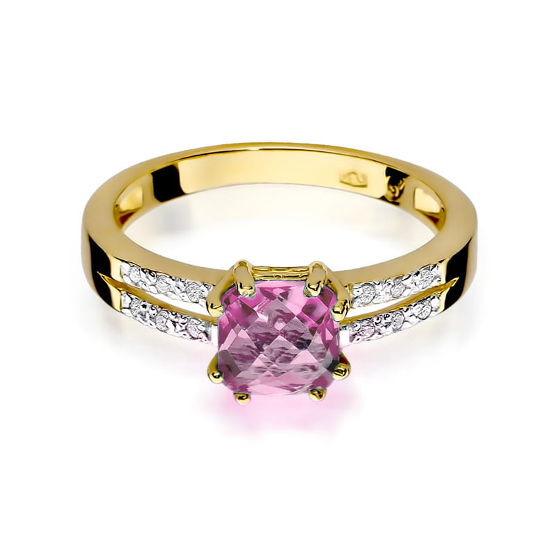 Inel Aur 9K cu Topaz Roz 1.10 ct si Diamante Naturale 0.06 ct, imaginea 2 din 8