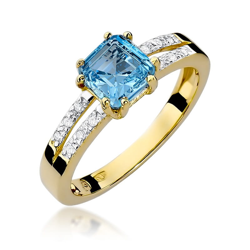 Inel Aur 9K cu Topaz Swiss 1.10 ct si Diamante Naturale 0.06 ct — Aur galben
