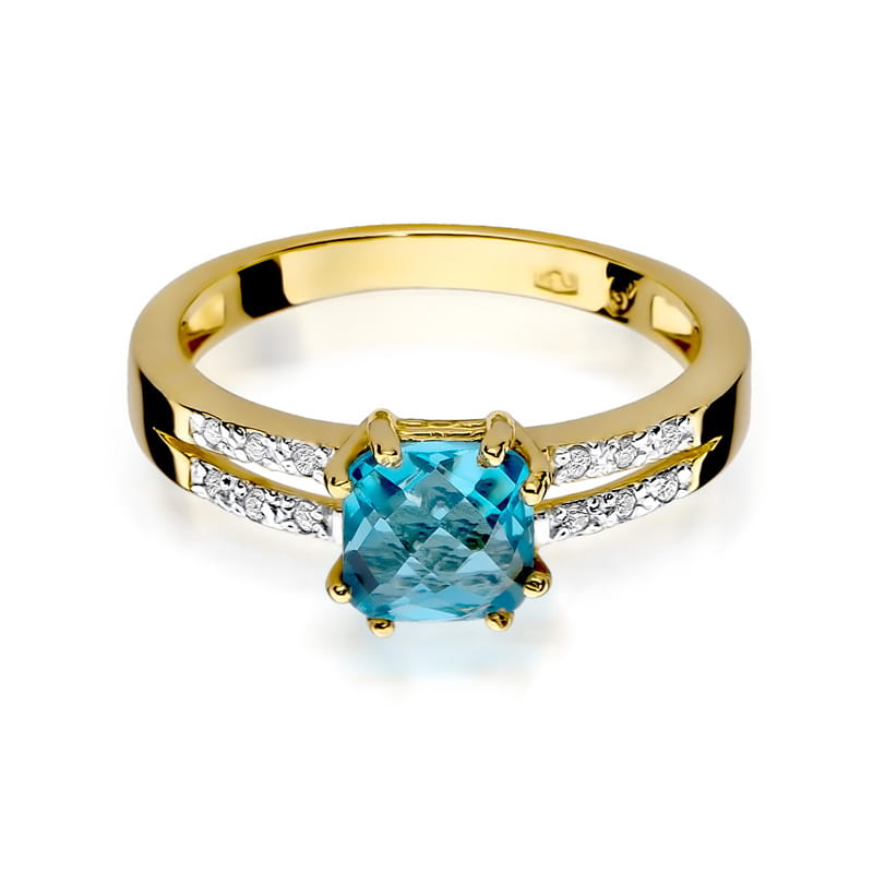 Inel Aur 9K cu Topaz Swiss 1.10 ct si Diamante Naturale 0.06 ct, imaginea 2 din 8