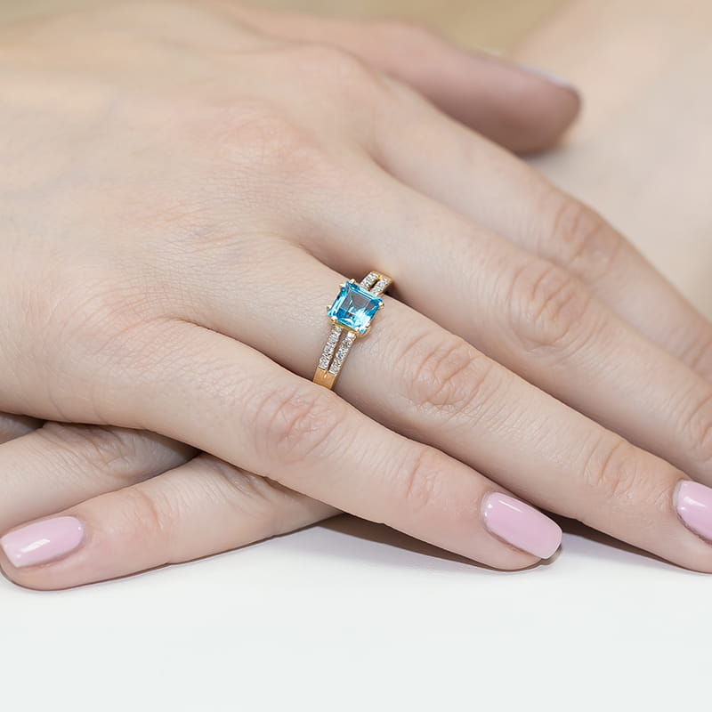 Inel Aur 9K cu Topaz Swiss 1.10 ct si Diamante Naturale 0.06 ct, imaginea 4 din 8