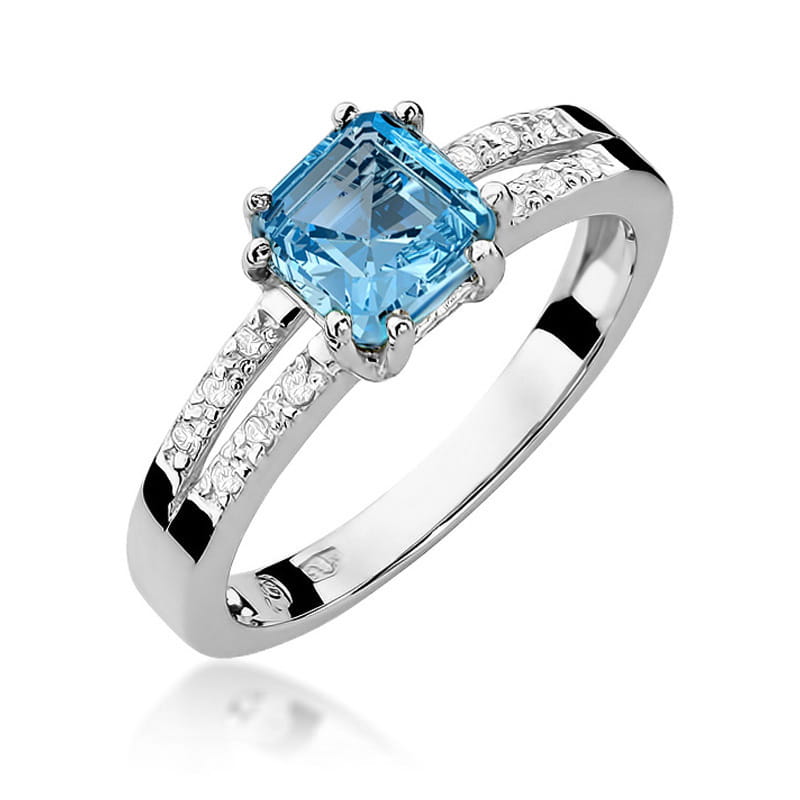 Inel Aur 9K cu Topaz Swiss 1.10 ct si Diamante Naturale 0.06 ct, imaginea 5 din 8