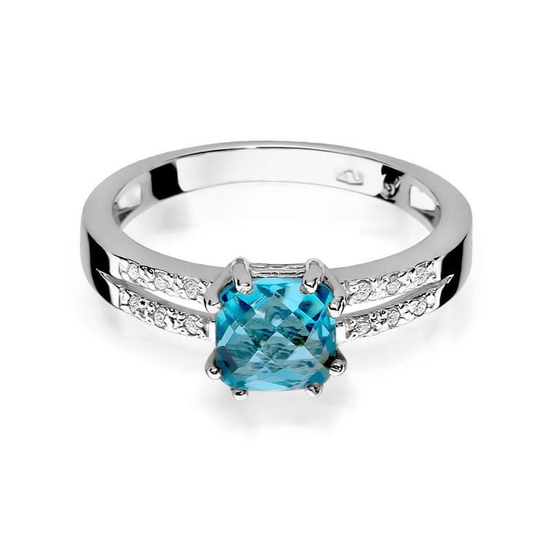 Inel Aur 9K cu Topaz Swiss 1.10 ct si Diamante Naturale 0.06 ct, imaginea 6 din 8