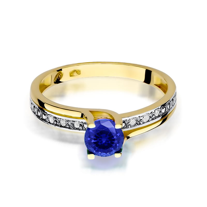 Inel Aur 9K cu Safir 0.50 ct si Diamante Naturale 0.03 ct, imaginea 2 din 8