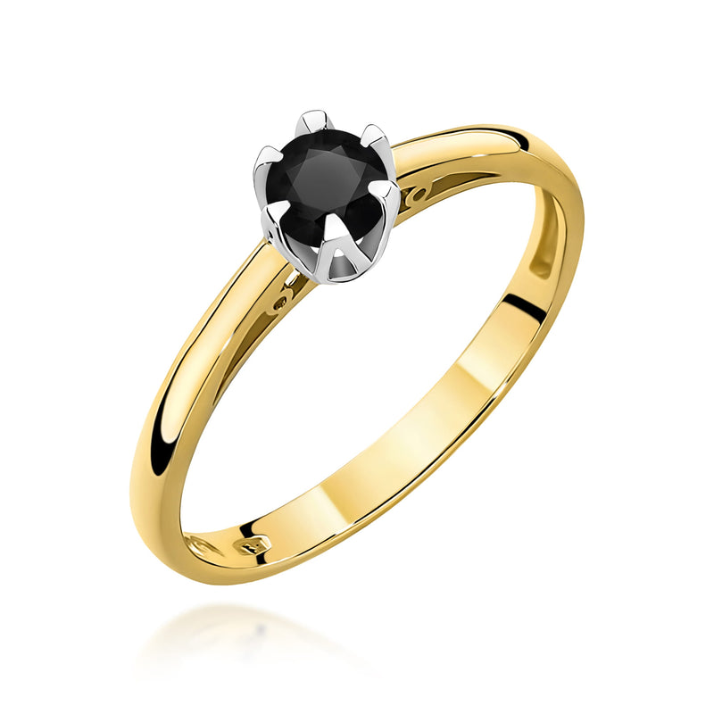 Inel Aur 9K cu Diamant Natural Negru 0.20 ct — Aur galben