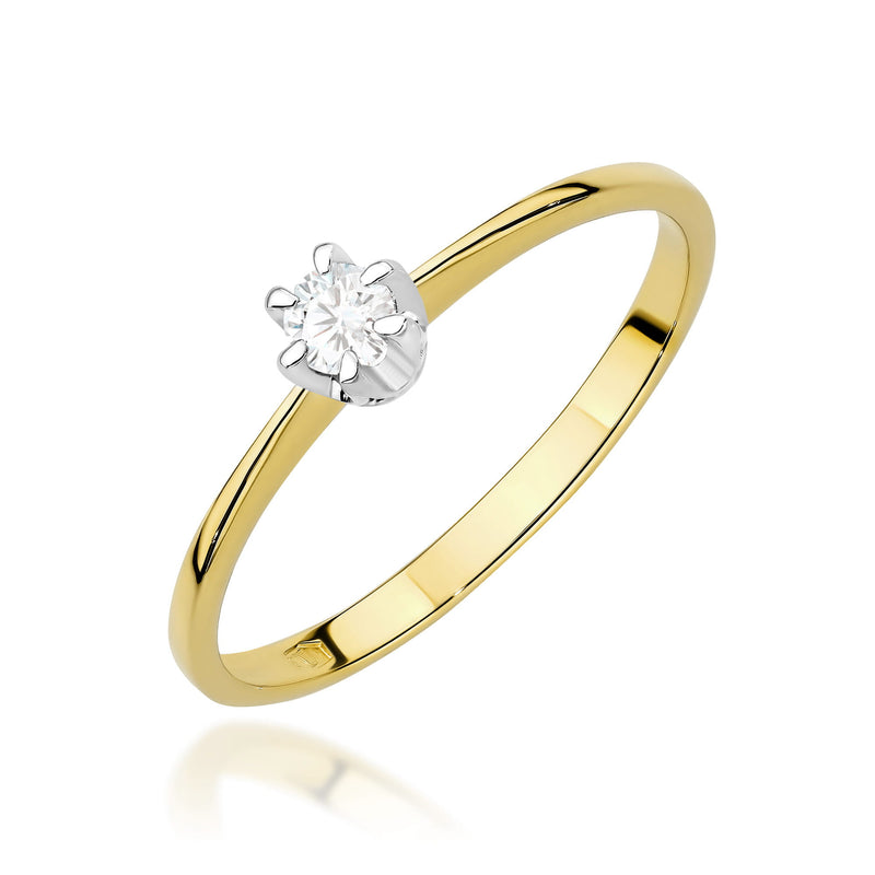 Inel Aur 9K cu Diamant Natural 0.12 ct — Aur galben