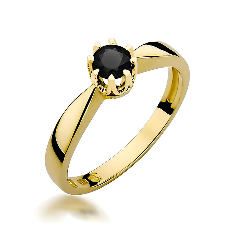 Inel Aur 9K cu Diamant Natural Negru 0.30 ct — Aur galben