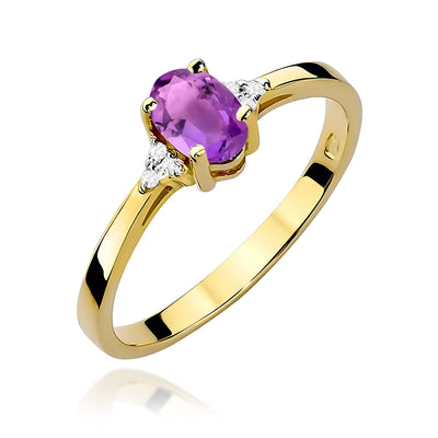 Inel Aur 9K cu Ametist 0.40 ct si Diamante Naturale 0.05 ct