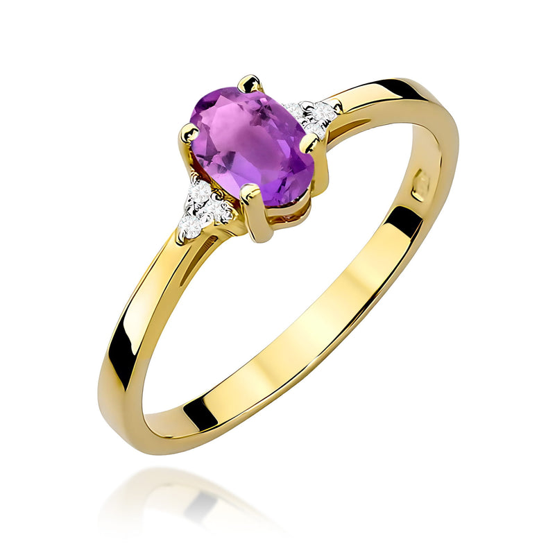 Inel Aur 9K cu Ametist 0.40 ct si Diamante Naturale 0.05 ct — Aur galben