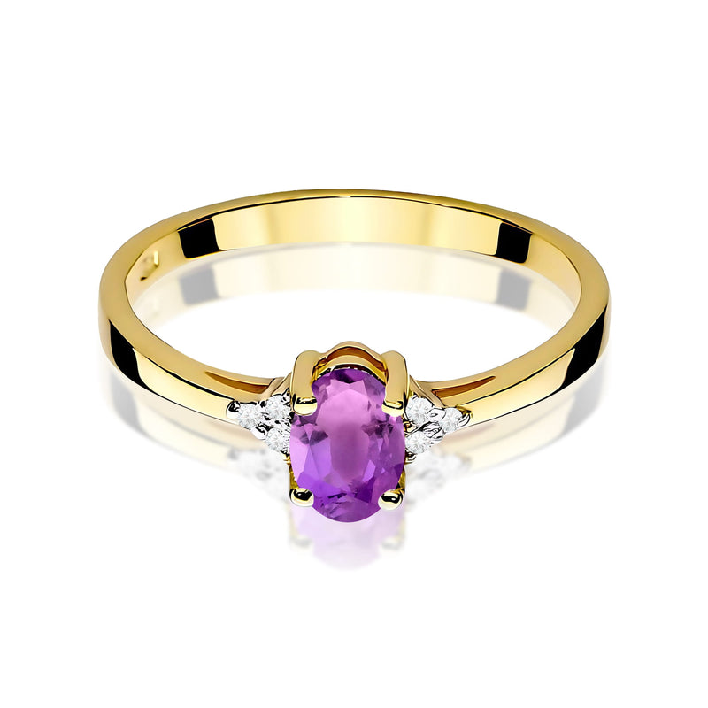 Inel Aur 9K cu Ametist 0.40 ct si Diamante Naturale 0.05 ct, imaginea 2 din 8
