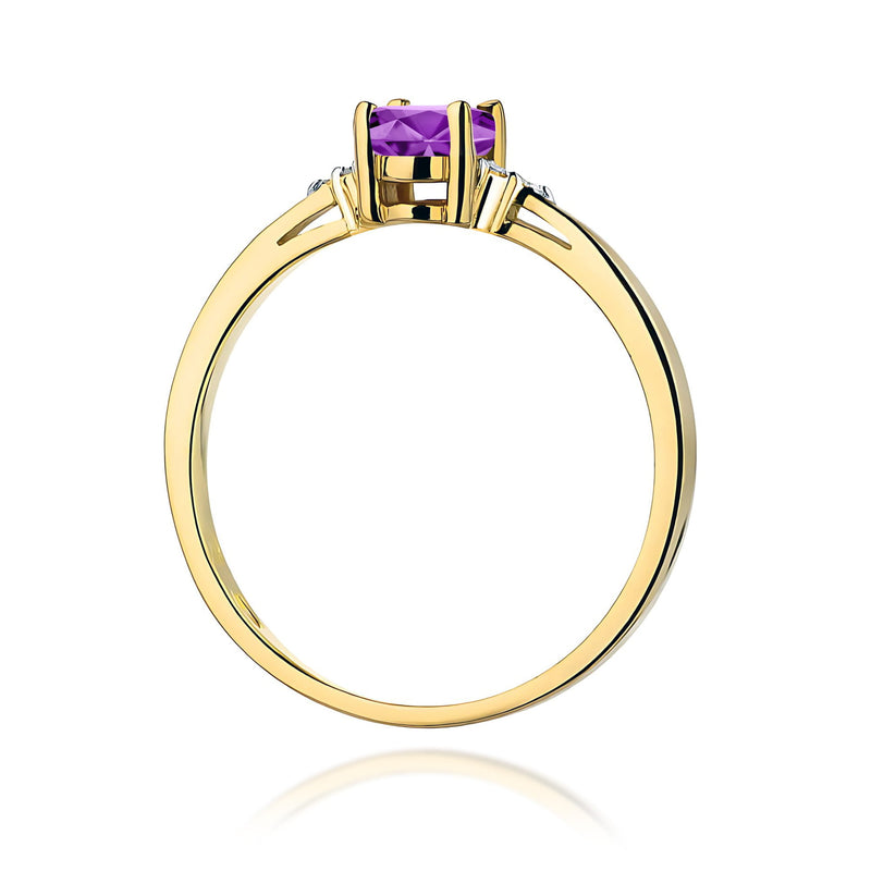 Inel Aur 9K cu Ametist 0.40 ct si Diamante Naturale 0.05 ct, imaginea 3 din 8