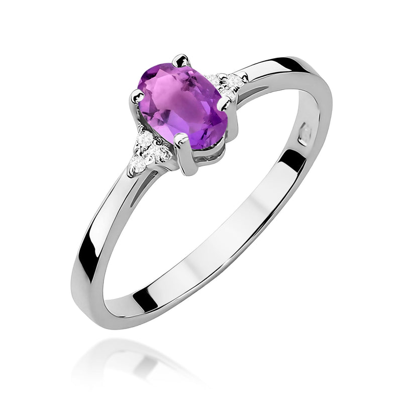 Inel Aur 9K cu Ametist 0.40 ct si Diamante Naturale 0.05 ct, imaginea 5 din 8