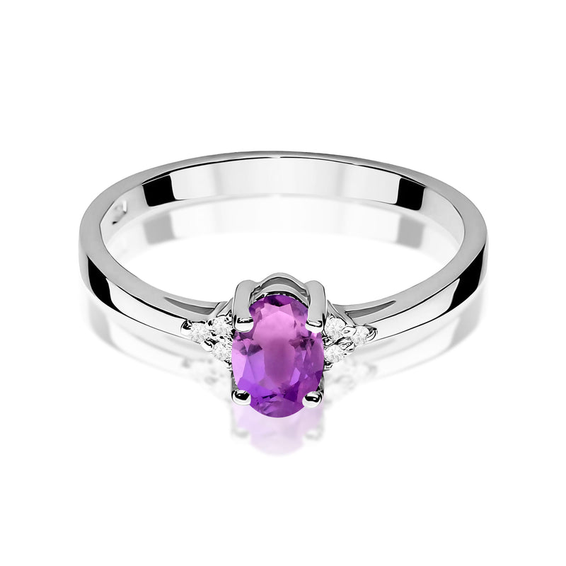 Inel Aur 9K cu Ametist 0.40 ct si Diamante Naturale 0.05 ct, imaginea 6 din 8