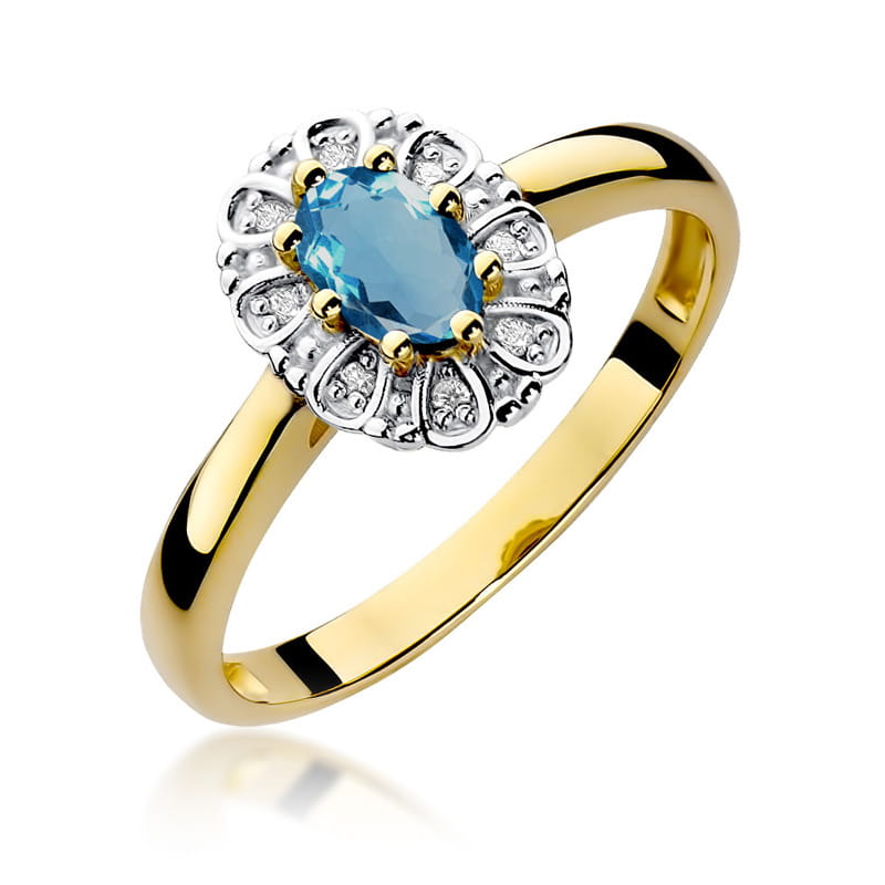 Inel Aur 9K cu Topaz London Blue 0.50 ct si Diamante Naturale 0.07 ct — Aur galben