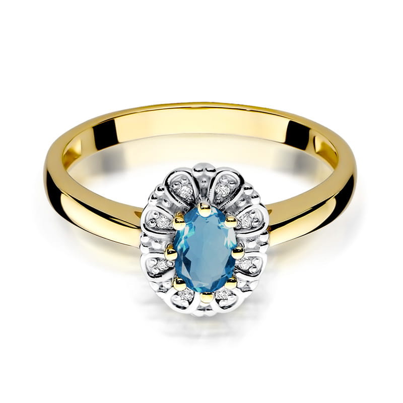 Inel Aur 9K cu Topaz London Blue 0.50 ct si Diamante Naturale 0.07 ct, imaginea 2 din 8
