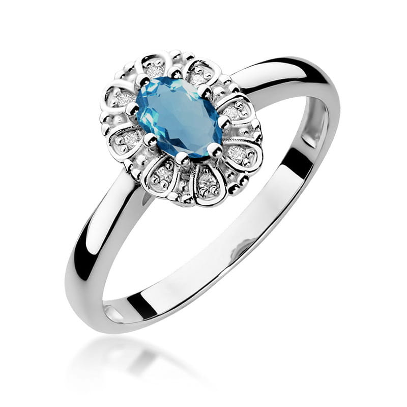 Inel Aur 9K cu Topaz London Blue 0.50 ct si Diamante Naturale 0.07 ct, imaginea 5 din 8