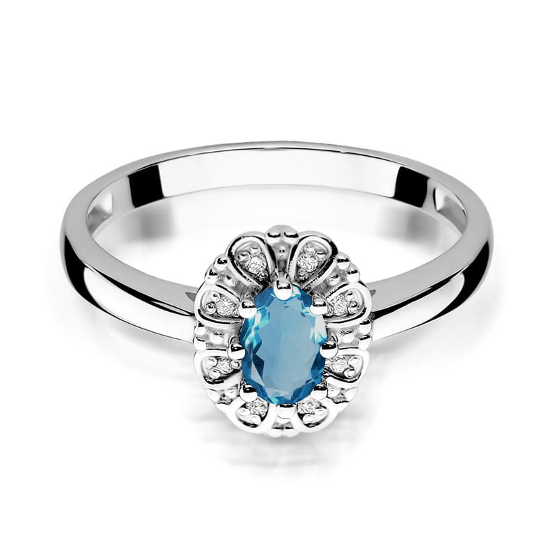 Inel Aur 9K cu Topaz London Blue 0.50 ct si Diamante Naturale 0.07 ct, imaginea 6 din 8