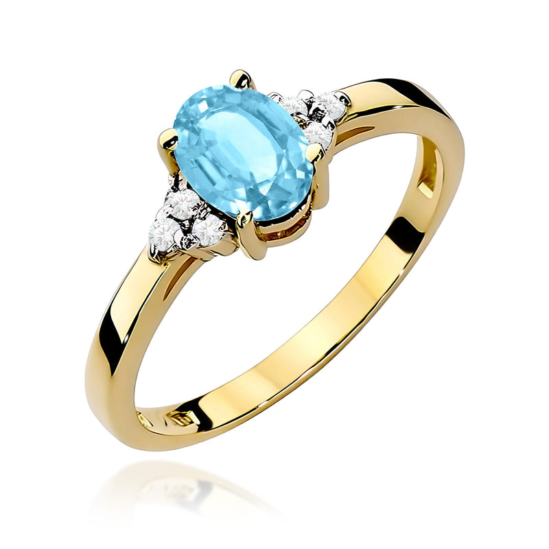 Inel Aur 9K cu Topaz Swiss 0.90 ct si Diamante Naturale 0.05 ct — Aur galben