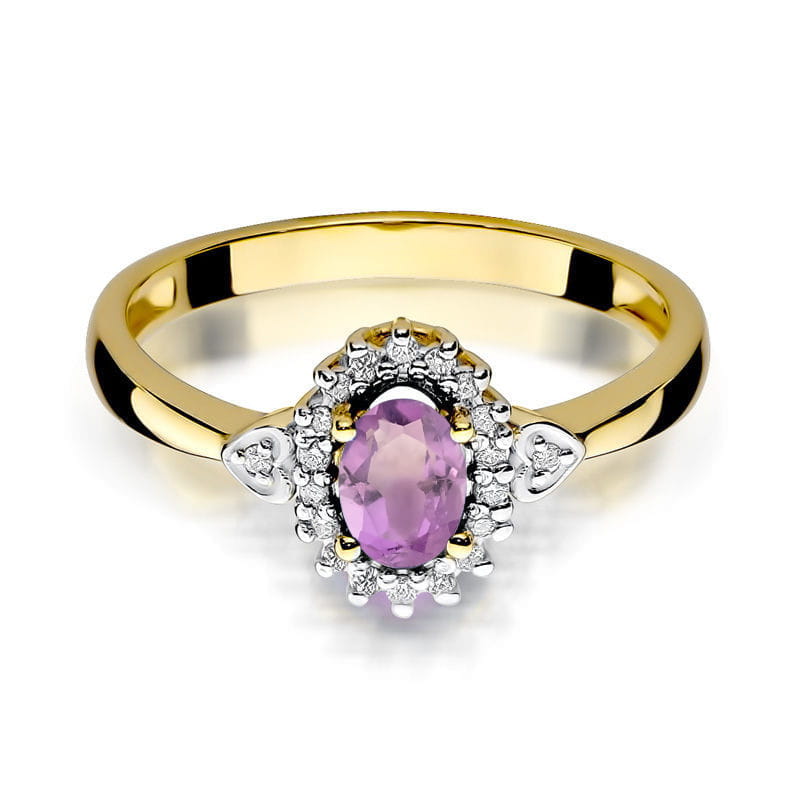 Inel Aur 9K cu Ametist 0.40 ct si Diamante Naturale 0.10 ct, imaginea 2 din 8