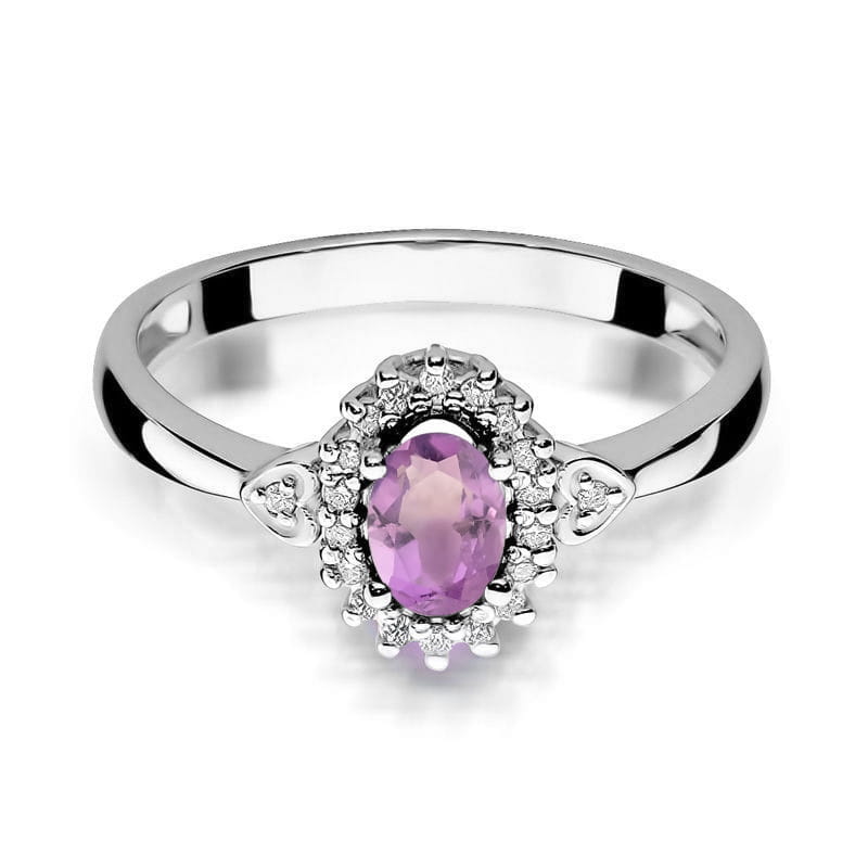 Inel Aur 9K cu Ametist 0.40 ct si Diamante Naturale 0.10 ct, imaginea 6 din 8