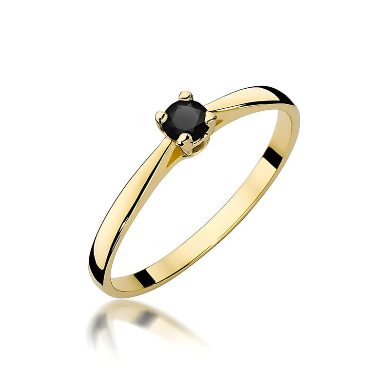Inel Aur 9K cu Diamant Natural Negru 0.20 ct — Aur galben