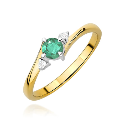 Inel Aur 9K cu Smarald 0.30 ct si Diamante Naturale 0.03 ct