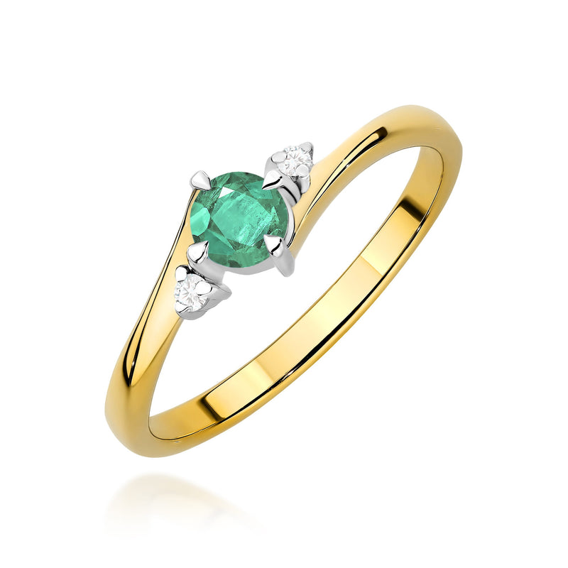 Inel Aur 9K cu Smarald 0.30 ct si Diamante Naturale 0.03 ct — Aur galben