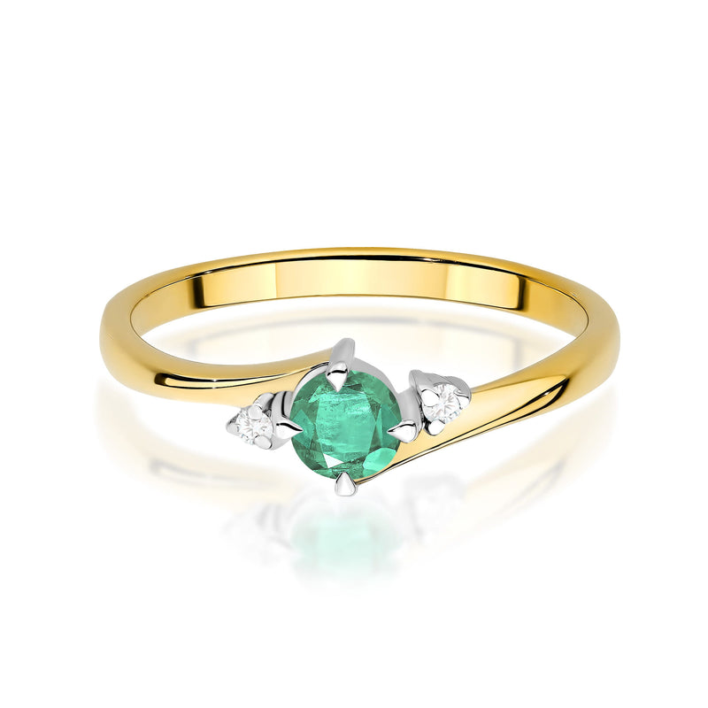 Inel Aur 9K cu Smarald 0.30 ct si Diamante Naturale 0.03 ct, imaginea 2 din 8