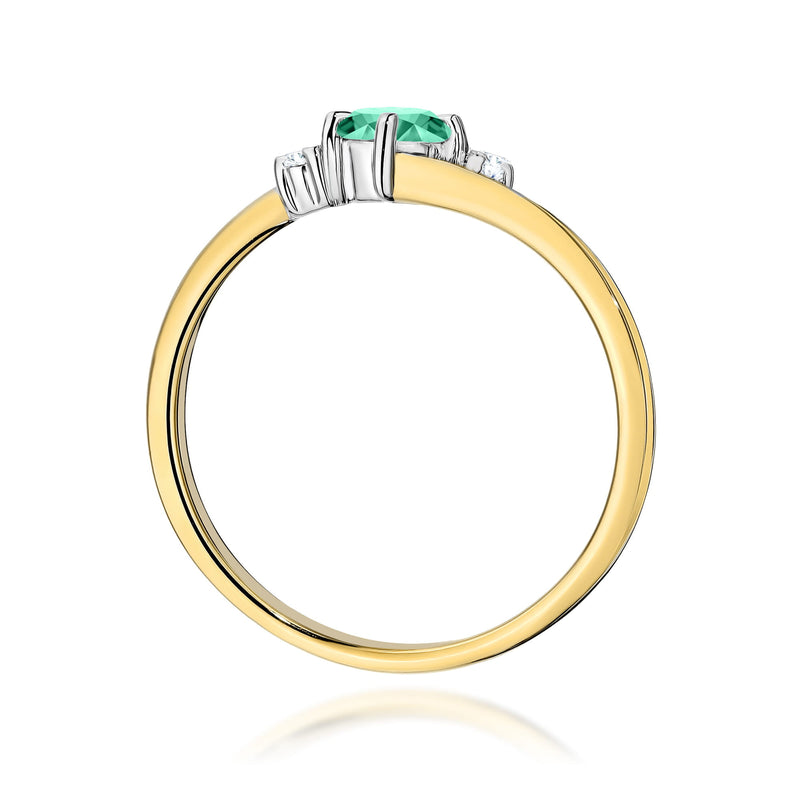 Inel Aur 9K cu Smarald 0.30 ct si Diamante Naturale 0.03 ct, imaginea 3 din 8