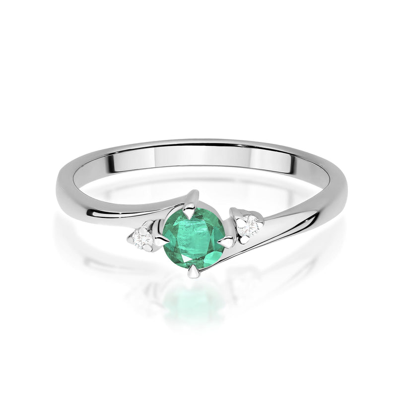 Inel Aur 9K cu Smarald 0.30 ct si Diamante Naturale 0.03 ct, imaginea 6 din 8