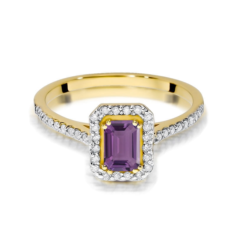 Inel Aur 9K cu Ametist 0.50 ct si Diamante Naturale 0.19 ct, imaginea 2 din 8