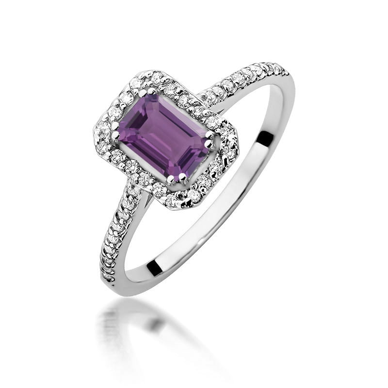 Inel Aur 9K cu Ametist 0.50 ct si Diamante Naturale 0.19 ct, imaginea 5 din 8
