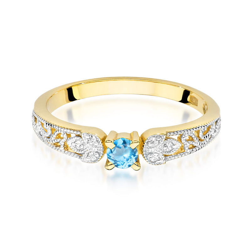Inel Aur 9K cu Topaz Swiss 0.15 ct si Diamante Naturale 0.03 ct, imaginea 2 din 8