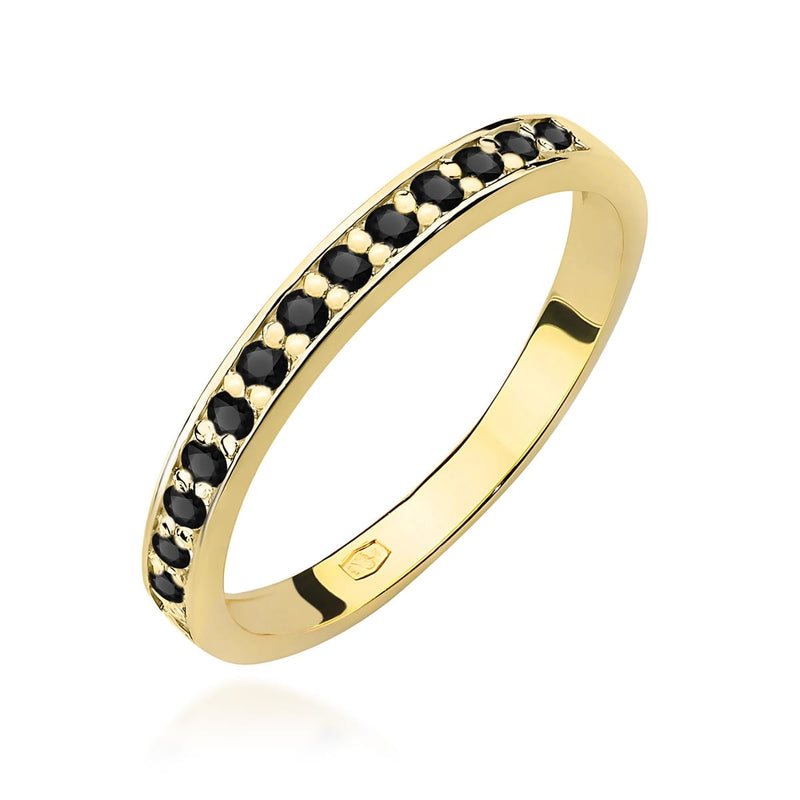 Inel Aur 9K cu Diamante Naturale Negre 0.20 ct — Aur galben