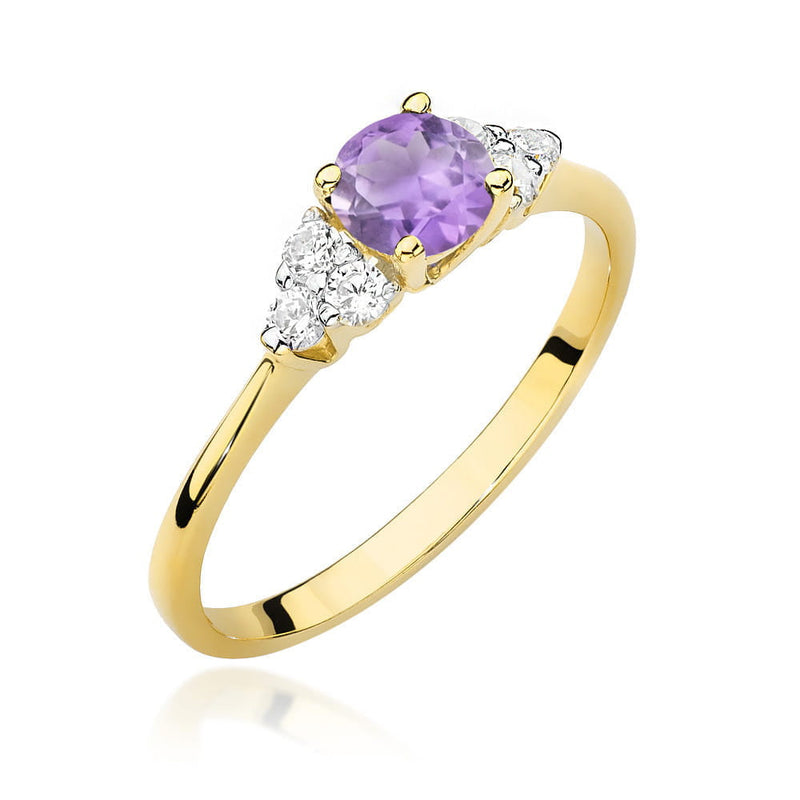 Inel Aur 9K cu Ametist 0.50 ct si Diamante Naturale 0.18 ct — Aur galben