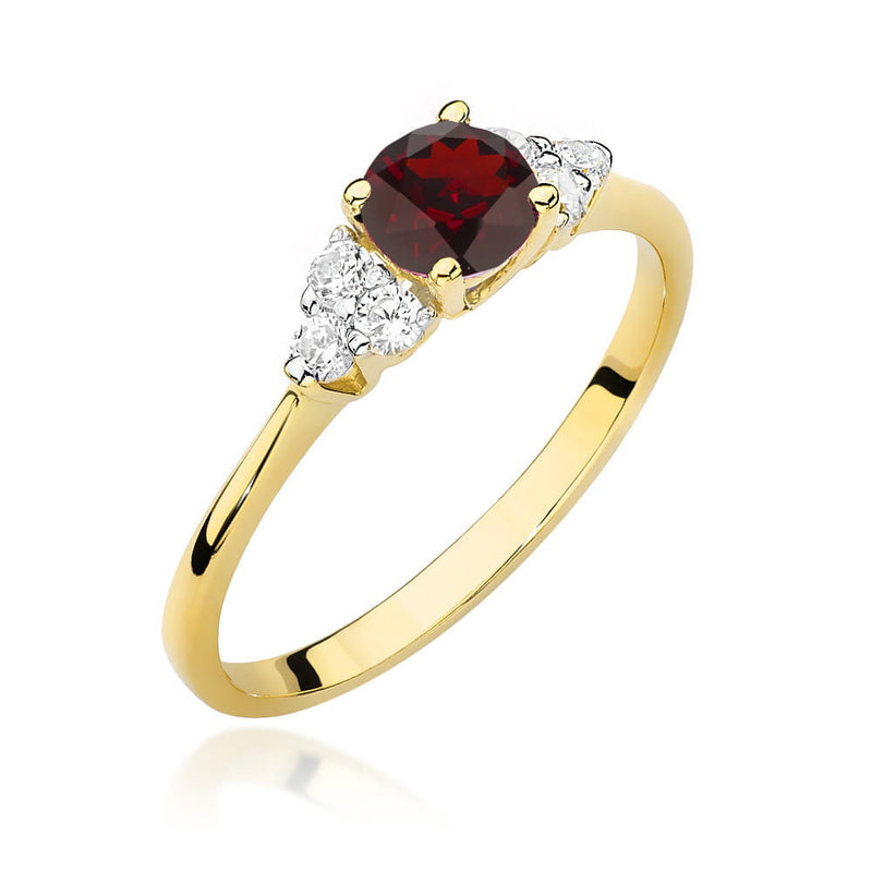 Inel Aur 9K cu Granat 0.60 ct si Diamante Naturale 0.18 ct — Aur galben