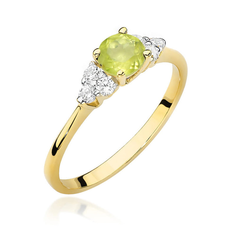 Inel Aur 9K cu Peridot 0.60 ct si Diamante Naturale 0.18 ct — Aur galben