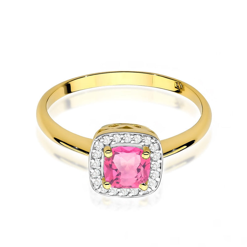 Inel Aur 9K cu Topaz Roz 0.65 ct si Diamante Naturale 0.10 ct, imaginea 2 din 8