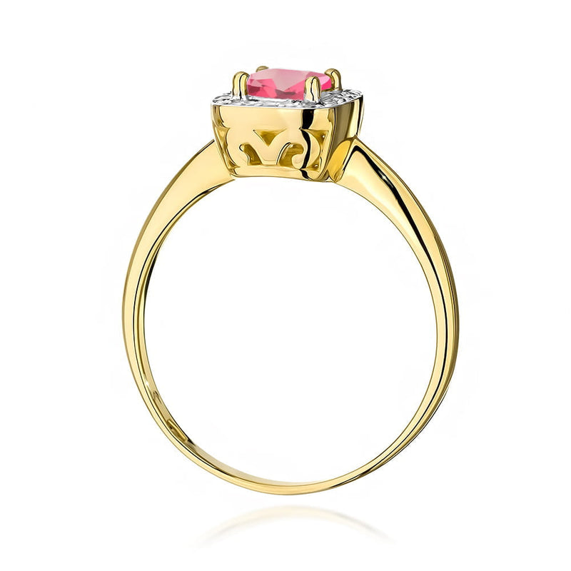 Inel Aur 9K cu Topaz Roz 0.65 ct si Diamante Naturale 0.10 ct, imaginea 3 din 8