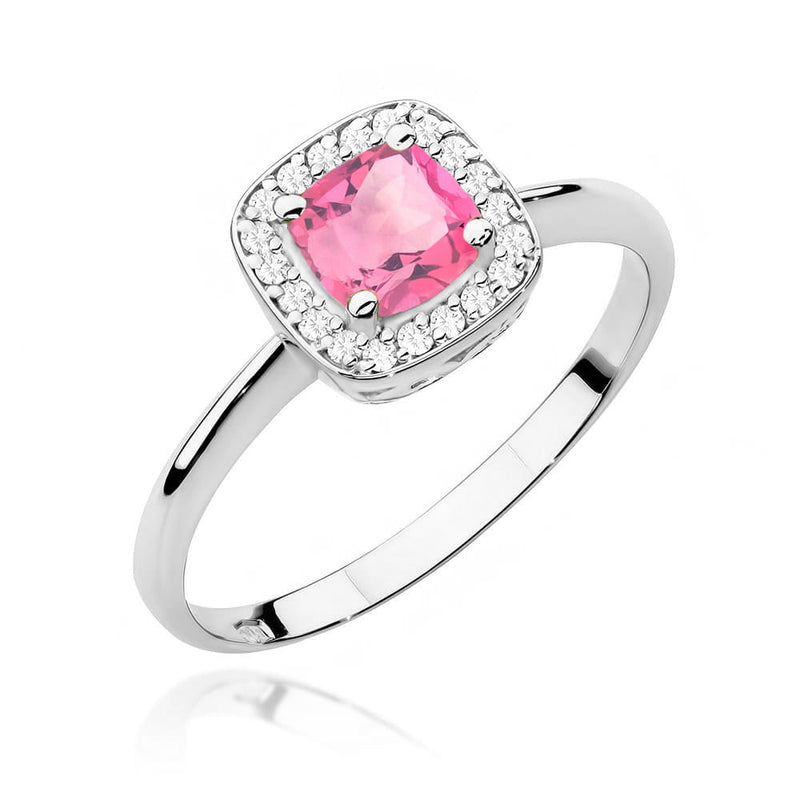 Inel Aur 9K cu Topaz Roz 0.65 ct si Diamante Naturale 0.10 ct, imaginea 5 din 8
