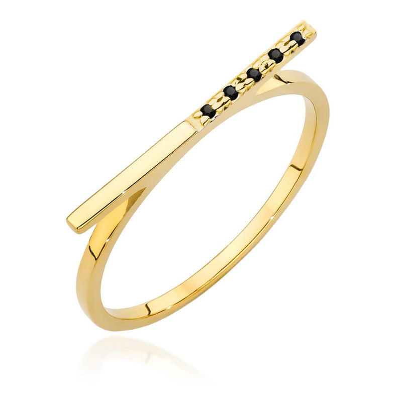 Inel Aur 9K cu Diamante Naturale Negre 0.03 ct — Aur galben