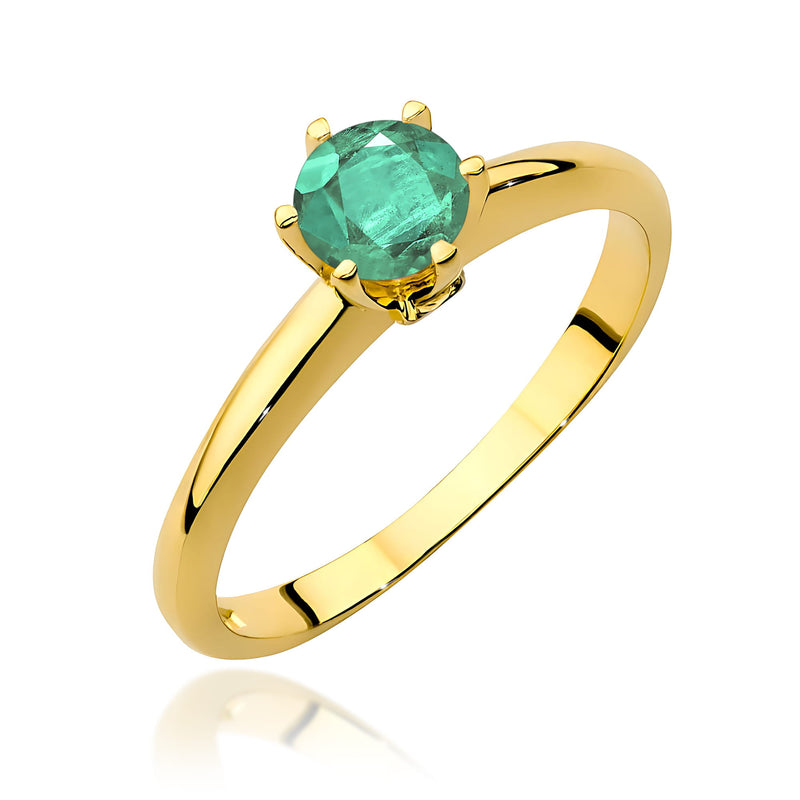 Inel Aur 9K cu Smarald 0.50 ct si Diamante Naturale 0.04 ct — Aur galben