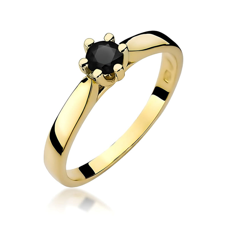 Inel Aur 9K cu Diamant Natural Negru 0.30 ct — Aur galben