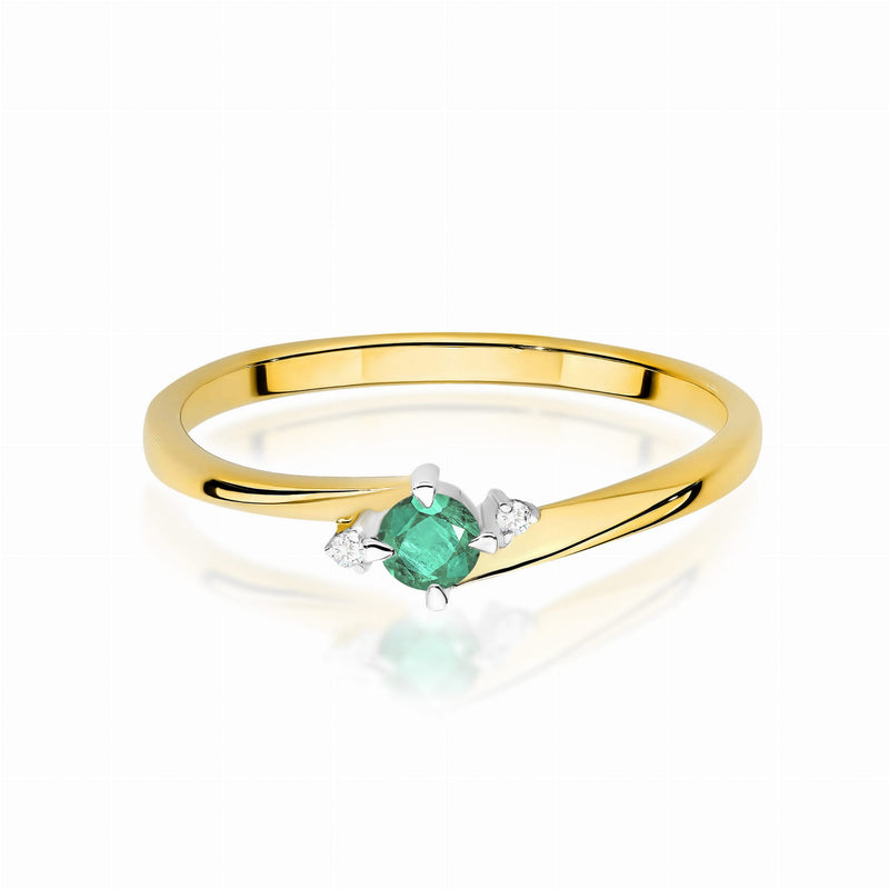 Inel Aur 9K cu Smarald 0.15 ct si Diamante Naturale 0.03 ct, imaginea 2 din 8