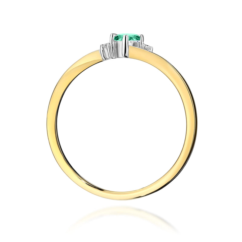 Inel Aur 9K cu Smarald 0.15 ct si Diamante Naturale 0.03 ct, imaginea 3 din 8