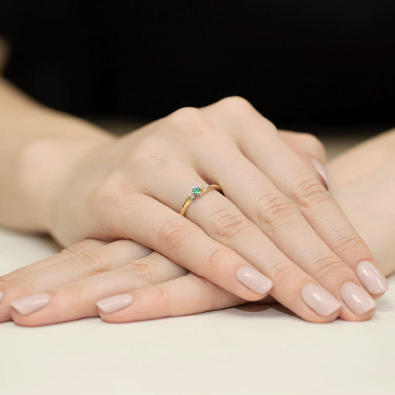 Inel Aur 9K cu Smarald 0.15 ct si Diamante Naturale 0.03 ct, imaginea 4 din 8
